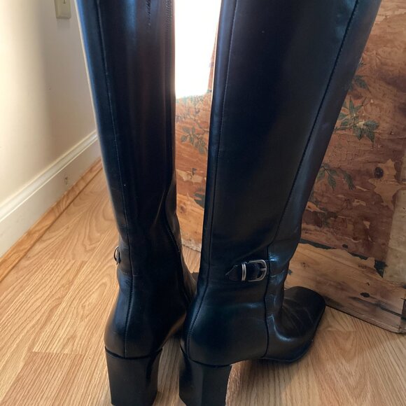 Classic heeled dress leather dress boots, leather lined, black size 7 - Picture 4 of 16